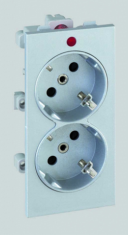 Simon Connect Алюминий Розетка двойная, 2к+з Schuko, 16А, 250В, Cima-модуль 52x108 мм