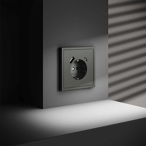 Розетка встраиваемая Voltum S70 с заземлением и защитными шторками, 16А, с USB, A+С, (титан) VLS040506