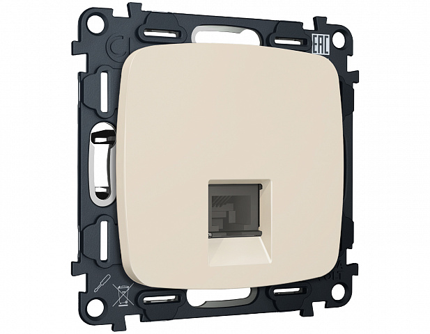 MO332005 Комплект механизма компьютерной розетки RJ-45 экранированной с автоматической защитной шторкой OMEGA Бежевый матовый QUANT (OP3320, VM185)