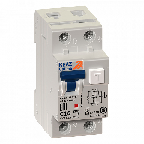 КЭАЗ АВДТ с защитой от сверхтоков OptiDin D63-22C25-A-УХЛ4-6 (2P, C25, 30mA)