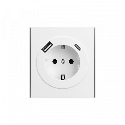 KRANZ STRONG Розетка 1-ая с/з с/у з/ш 16А с USB A+C быстрой зарядки 5В/3А жемчуг, с 1-пост. рамкой