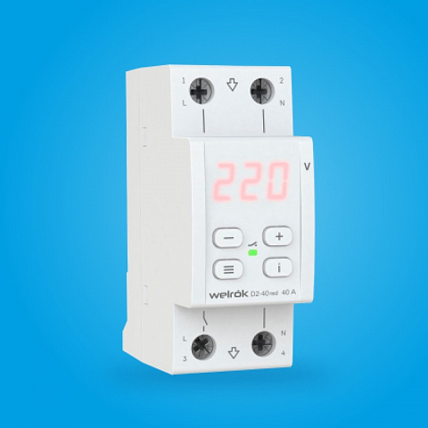 Welrok D2-40 red реле напряжения 40 А (max 50 A) 8 800 ВА, 3х клеммные