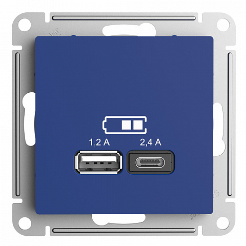 Systeme Electric AtlasDesign Аквамарин Розетка USB A+С, 5В/2,4А, 2х5В/1,2А, механизм