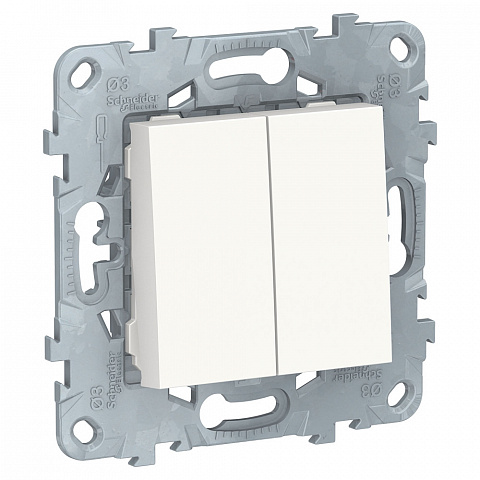 Schneider Electric Unica New Бел Переключатель 2-клавишный, 2 х сх. 6, 10 AX, 250В