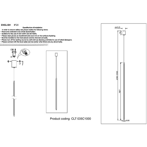 Подвесной светильник Crystal Lux CLT 035C1000 WH