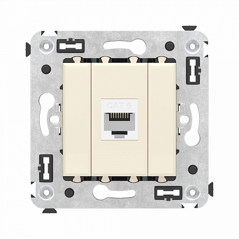 DKC Компьютерная розетка RJ-45 без шторки в стену, кат.6 одинарная, "Avanti", "Ванильная дымка"