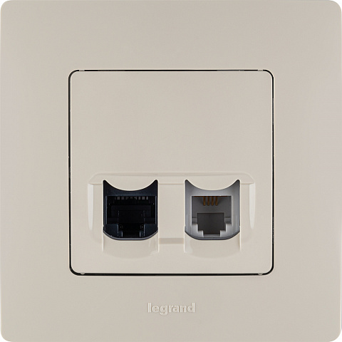 Legrand Etika Слоновая кость Розетка телефонная+ компьютерная (RJ11+RJ45) 5 категория  UTP
