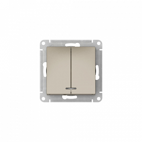 Systeme Electric AtlasDesign Шампань Выключатель 2-клавишный с подсвет.,сх.5а, 10АХ,мех., быстрозажим. клем.