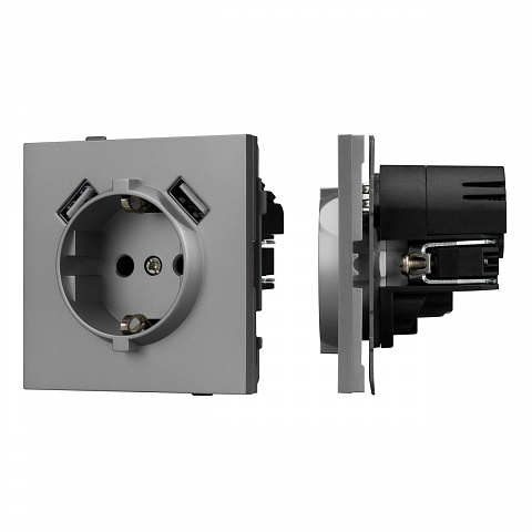 Механизм розетки с USB зарядкой SCT-TENDO-MUAA-PL-GR (230V, 16A) Arlight 054084