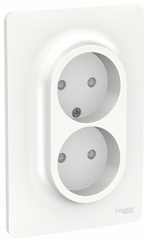Schneider Electric Unica New Бел Розетка двойная, со шторками, без заземления, винт. зажим.