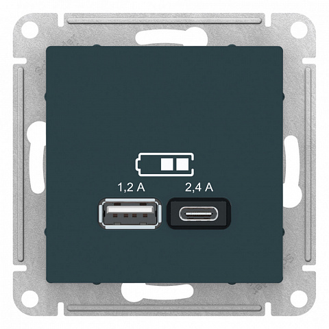 Systeme Electric AtlasDesign Изумруд USB A+С, 5В/2,4 А, 2х5В/1,2 А, механизм