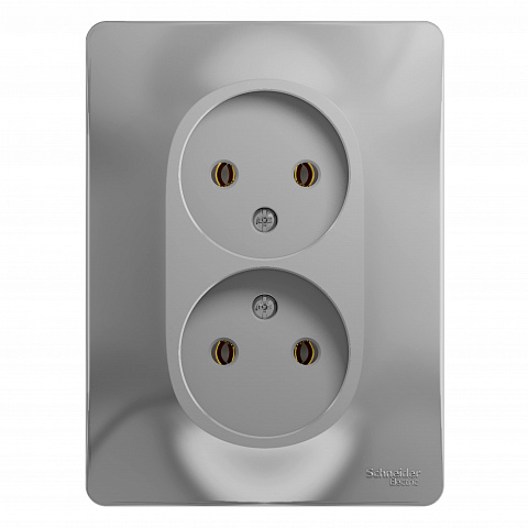Systeme Electric Glossa Алюминий Розетка 2-я б/з (в сборе с рамкой)