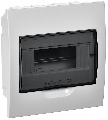IEK GENERICA Корпус пластиковый ЩРВ-П-8 черн. прозр. дверь IP41
