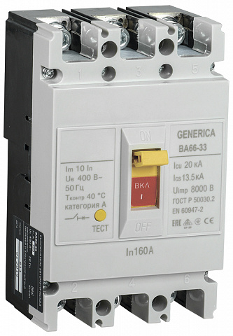 IEK GENERICA Выкл. авт. ВА66-33 3Р 160А 20кА