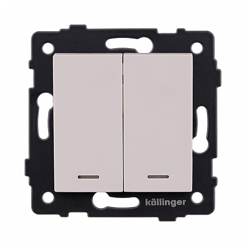 Выключатель 2-клавишный 10А/250В с LED подсветкой, кашемир матовый Kollinger REA-S-008CM для Aspekt, Eleganz, Reflex