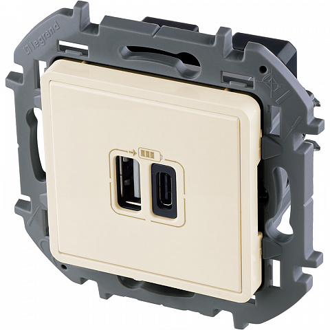 Legrand INSPIRIA Слоновая кость Зарядное устройство с двумя USB-разьемами A-C 240В/5В 3000мА