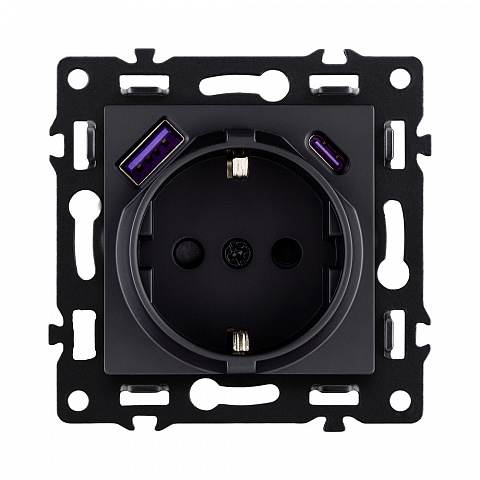 Розетка штепсельная SCHUKO 16A/250 В с USB A+C 20W, черный Kollinger Asthetik AS-016BK