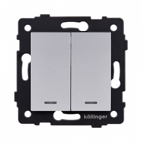 Выключатель кнопочный 2-клавишный 10А/250В с LED подсветкой, серый Kollinger REA-S-014GY для Aspekt, Eleganz, Reflex