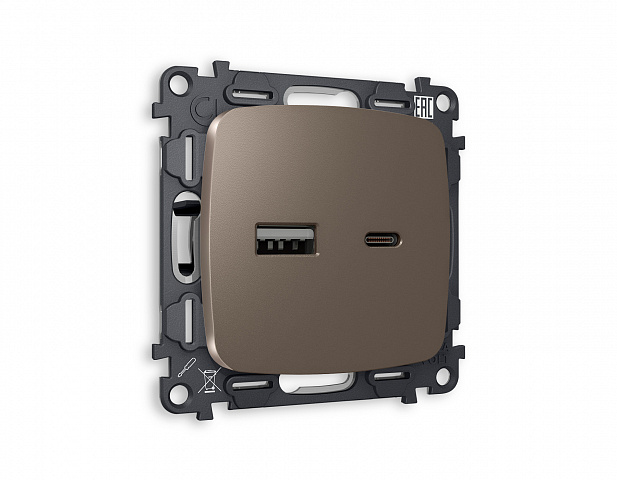MO641010 Комплект механизма розетки OMEGA Темная бронза матовый 2USB A+C 20W (быстрая зарядка) QUANT (OP6410, VM177)