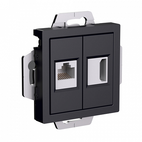 Systeme Electric AtlasDesign Карбон Розетка двойная HDMI+RJ45, кат.5Е, механизм
