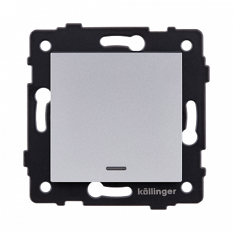 Выключатель кнопочный 1-клавишный 10А/250В с LED подсветкой, серый Kollinger REA-S-013GY для Aspekt, Eleganz, Reflex
