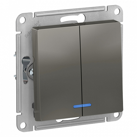 Systeme Electric AtlasDesign Сталь Выключатель 2-клавишный с подсветкой, сх.5а, 10АХ, механизм