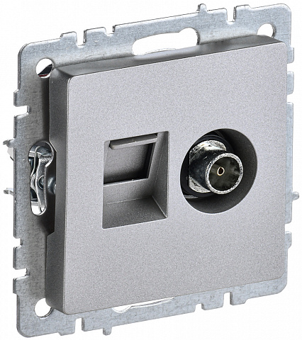 IEK BRITE BASE Алюминий Розетка двойная TV+RJ45 кат.5E РТВ/РК12-БрА