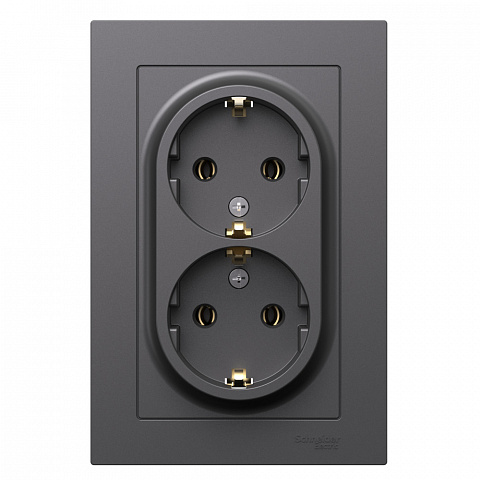 Systeme Electric AtlasDesign Базальт Розетка двойная с/з, 16А, в сборе