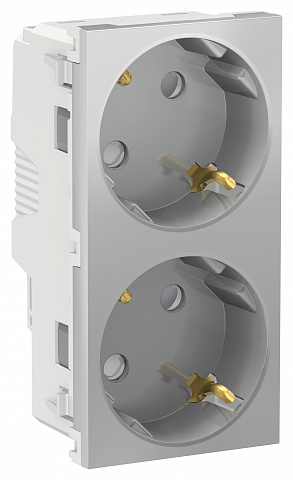 Schneider Electric Unica New Алюминий Розетка с/з двойная, со шторками, винт. зажим.