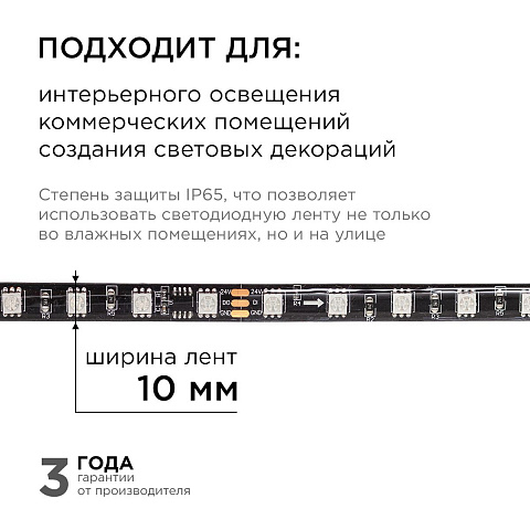 Комплект адресной светодиодной ленты Apeyron 14,4W/m 60LED/m 5050SMD RGB 5M 10-98