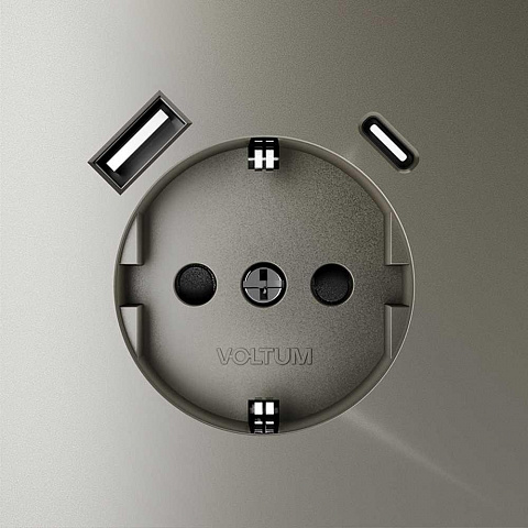Розетка встраиваемая Voltum S70 с заземлением и защитными шторками, 16А, с USB, A+С, (шелк) VLS040504