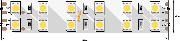 Светодиодная лента SWG 28,8W/m 120Led/m 5050SMD теплый белый 5M SWG5120-24-28.8-WW-М 009704