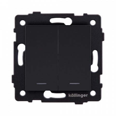 Выключатель 2-клавишный 10А/250В с LED подсветкой, черный матовый Kollinger REA-S-008BM для Aspekt, Eleganz, Reflex