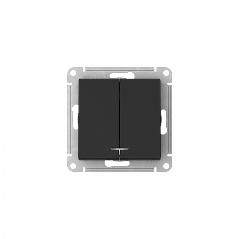 Systeme Electric AtlasDesign Карбон Выключатель 2-клавишный с подсвет.,сх.5а, 10АХ, мех., быстрозажим. клем.