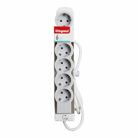 Legrand Revolution Стандарт Бело-серый Удлинитель 6x2К+З, кабель 1,5м