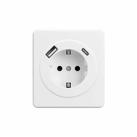 KRANZ ROUND Розетка 1-ая с/з с/у з/ш 16А с USB A+C быстрой зарядки 5В/3А перламутр, с 1-пост. рамкой