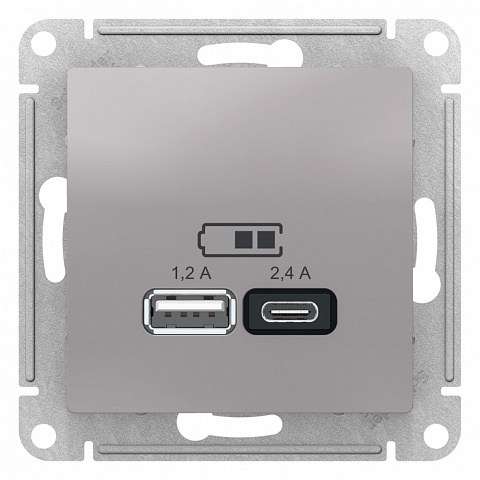 Systeme Electric AtlasDesign Алюминий USB A+С, 5В/2,4А, 2х5В/1,2А, механизм