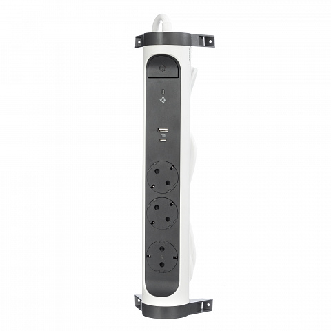 Legrand Revolution Комфорт Бело-черный Удлинитель 3x2К+З с 2xUSB A+C (3А), кабель 1,5м, плоские розетки, УЗИП с индикацией, фиксируемый поворотный бло