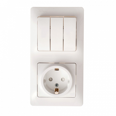 Systeme Electric Glossa Бел Блок: розетка с/з со шторками и 3-кл. выключатель