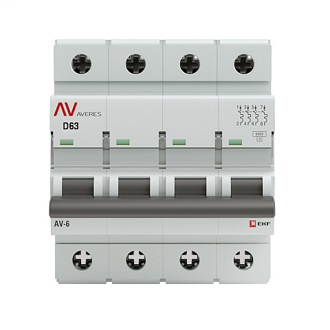 EKF Averes AV-6  Автоматический выключатель  (D) 4P 63А 6kA