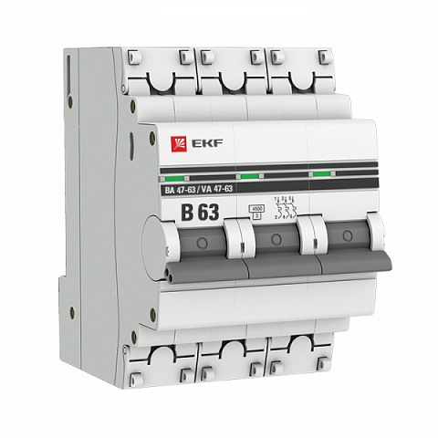 EKF PROxima ВА 47-63 Автоматический выключатель  (B) 3P 63А 4,5kA