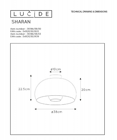 Потолочный светильник Lucide Sharan 30186/38/33
