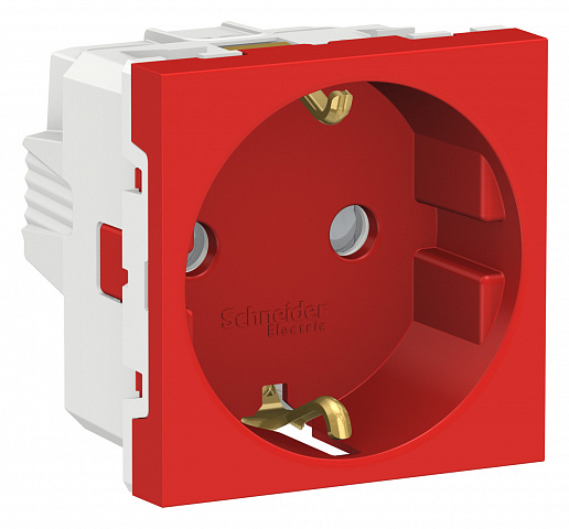 Schneider Electric Unica Modular Красная Розетка с/з со шторками, винт. зажим, 16А, 250В, 2 модуля