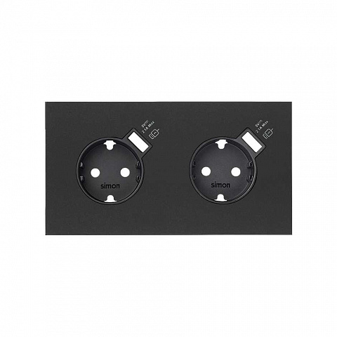 Simon 100 Черный матовый Кит 2 поста, фронт. Накладка на 2 розетки Schuko с з/у USB SC
