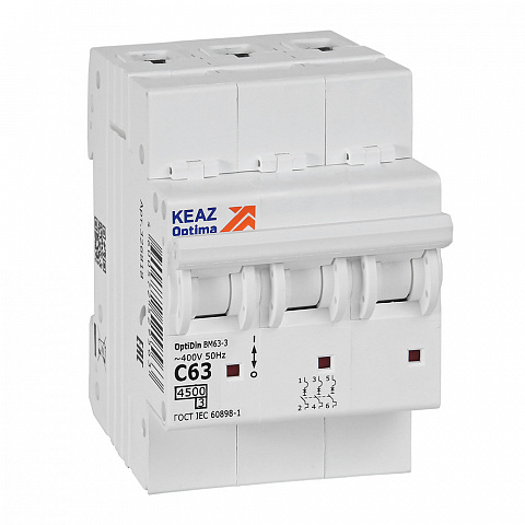КЭАЗ OptiDin BM63 Автоматический выключатель 3P 63А C 4,5кА AC (BM63-3C63-4,5-УХЛ3)