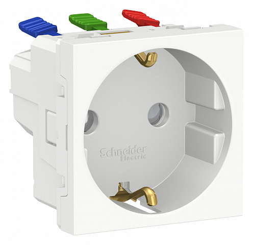 Schneider Electric Unica Modular Бел Розетка с/з со шторками, с быстрозажимными клеммами, 16А 250В, 2 модуля