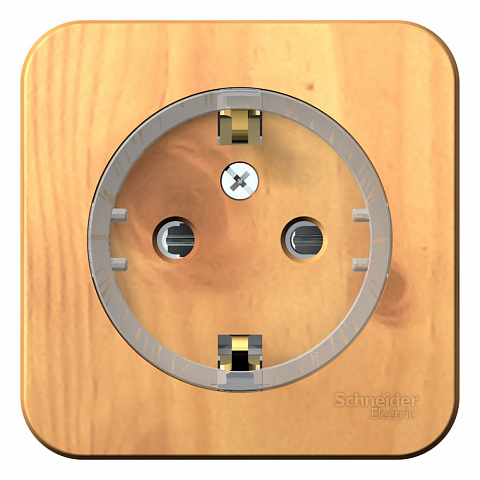 Systeme Electric Blanca наруж Ясень Розетка с/з со шторками, (тонкая), 16А, 250В
