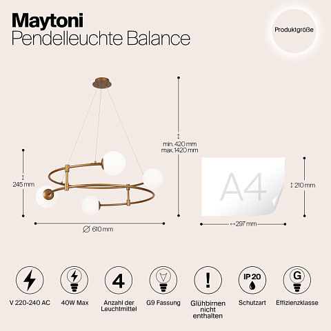 Подвесная люстра Maytoni MOD317PL-04G