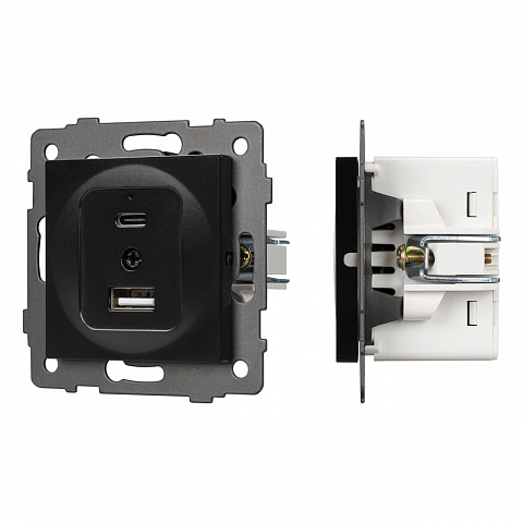 Механизм USB розетки SCT-MUAC-PL-BK-V (5V, 3A, QC4) Arlight 049838