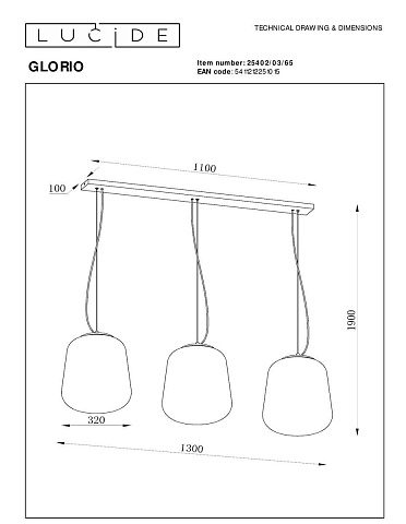 Подвесной светильник Lucide Glorio 25402/03/65